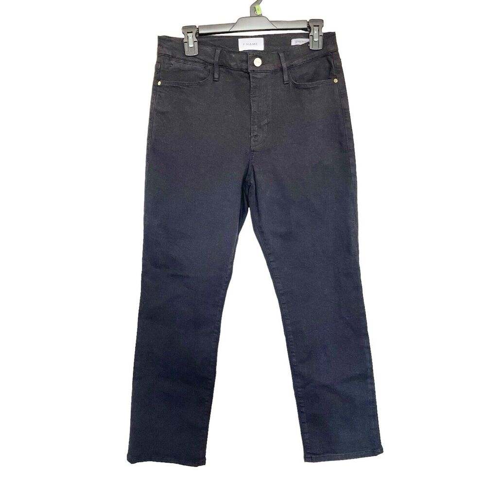 Frame Womens Jeans Denim Size 30 High Rise Slim Straight Black Relaxed Ankle